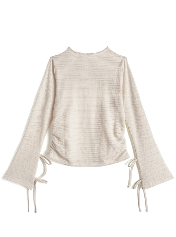 リボンスリーブジャガードハイネックトップス