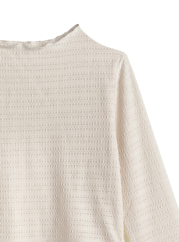 リボンスリーブジャガードハイネックトップス