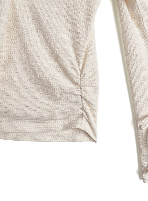 リボンスリーブジャガードハイネックトップス