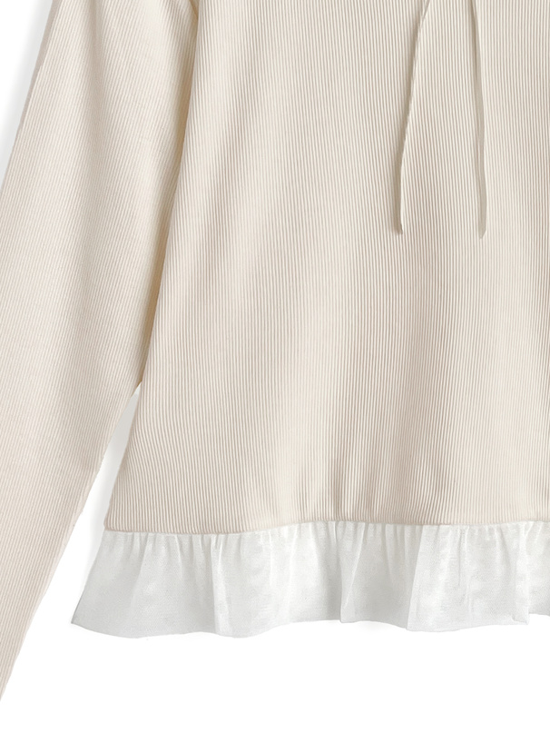 チュールフリルリボンリブトップス