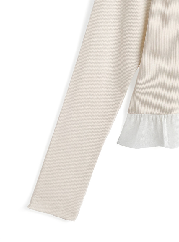 チュールフリルリボンリブトップス