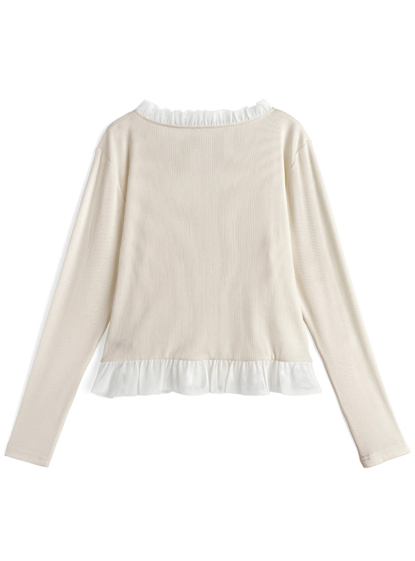 チュールフリルリボンリブトップス