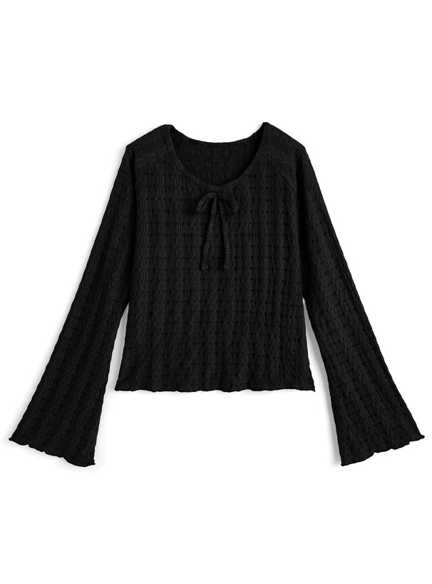 リボンジャガードフレアスリーブトップス