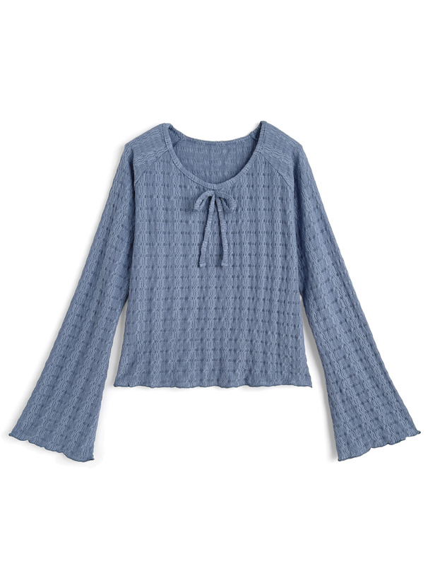 リボンジャガードフレアスリーブトップス[se452]