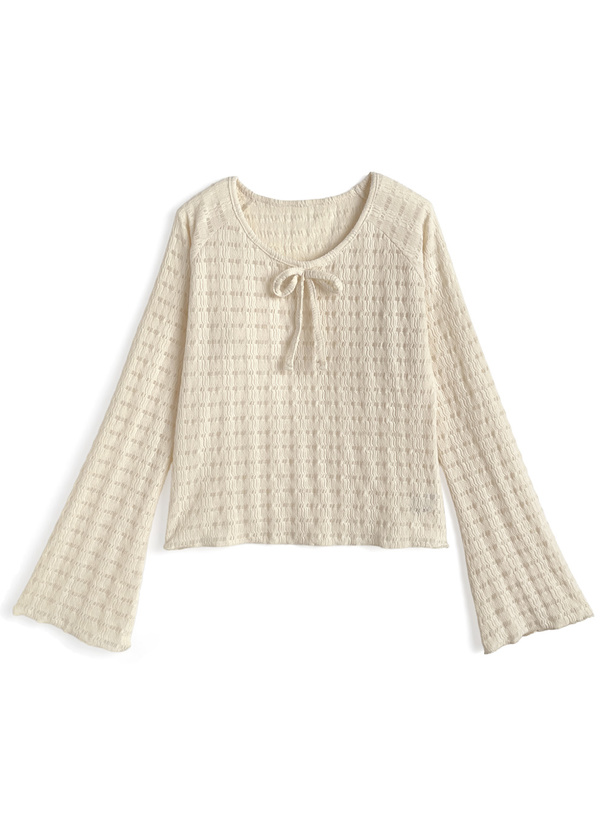 リボンジャガードフレアスリーブトップス