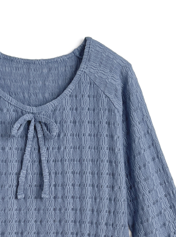 リボンジャガードフレアスリーブトップス