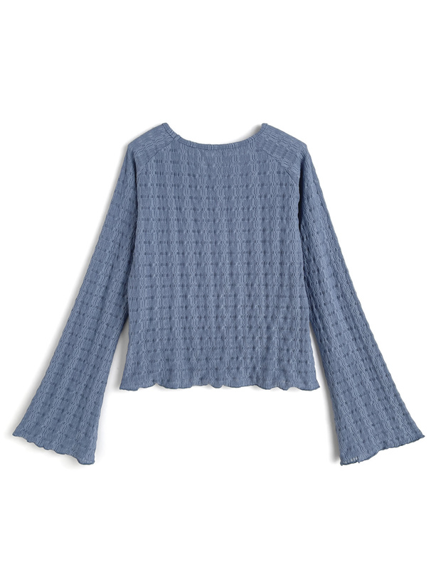 リボンジャガードフレアスリーブトップス