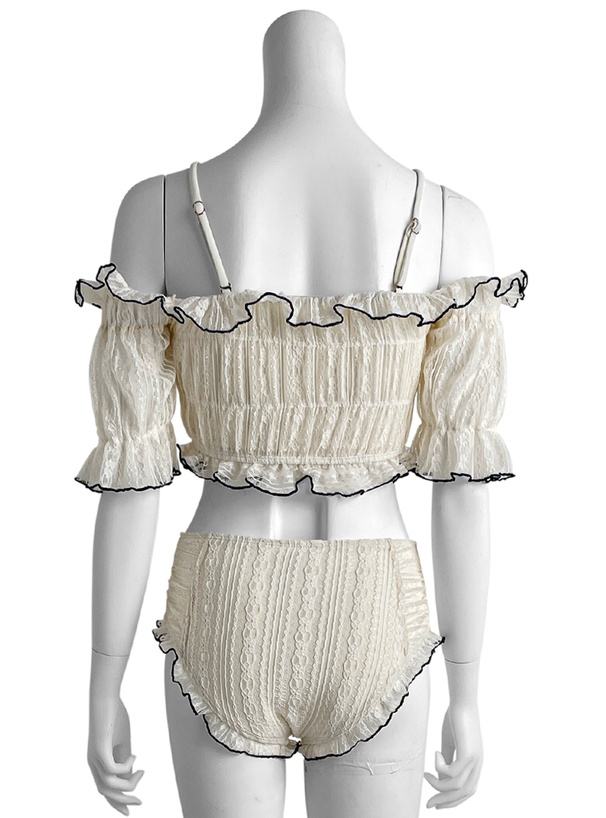 ストラップ付きレースフリルオフショルダービキニ水着