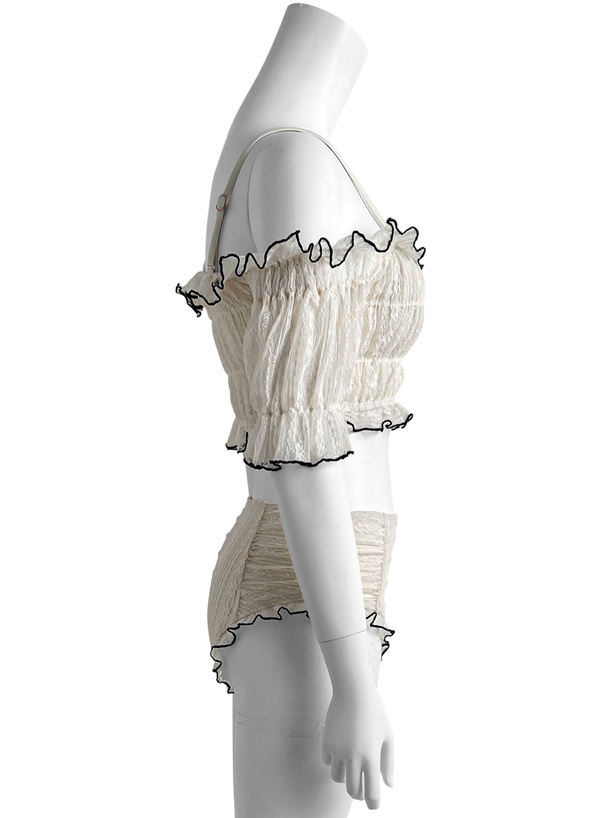 ストラップ付きレースフリルオフショルダービキニ水着