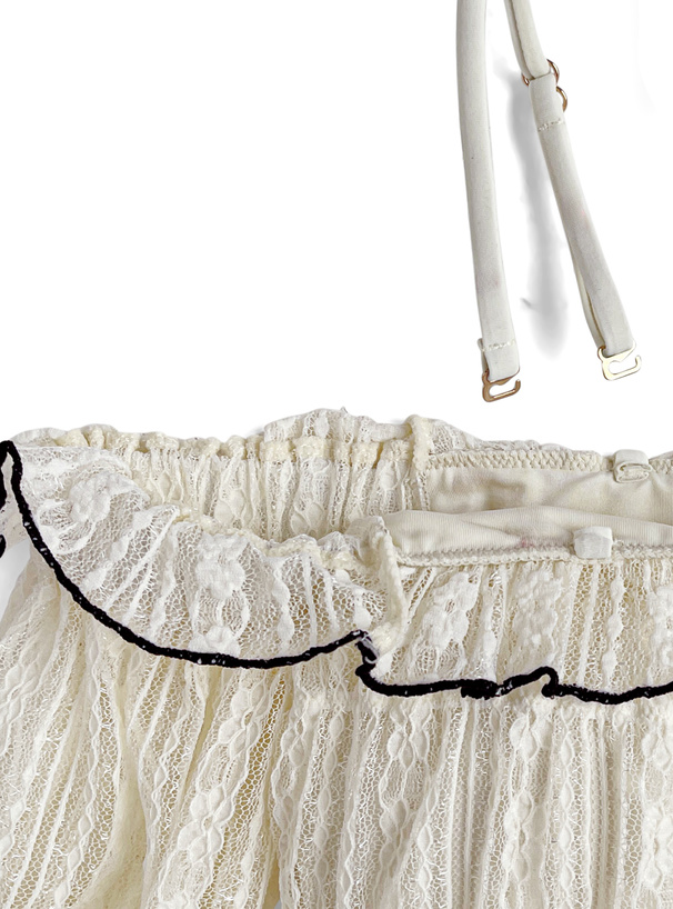 ストラップ付きレースフリルオフショルダービキニ水着