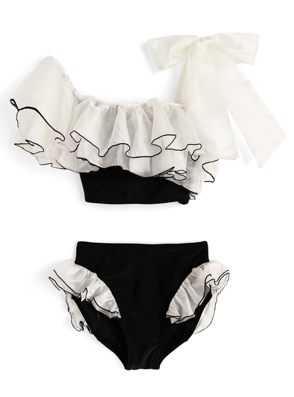 ワンショルダーリボンフリルビキニ水着