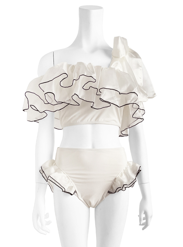 ワンショルダーリボンフリルビキニ水着