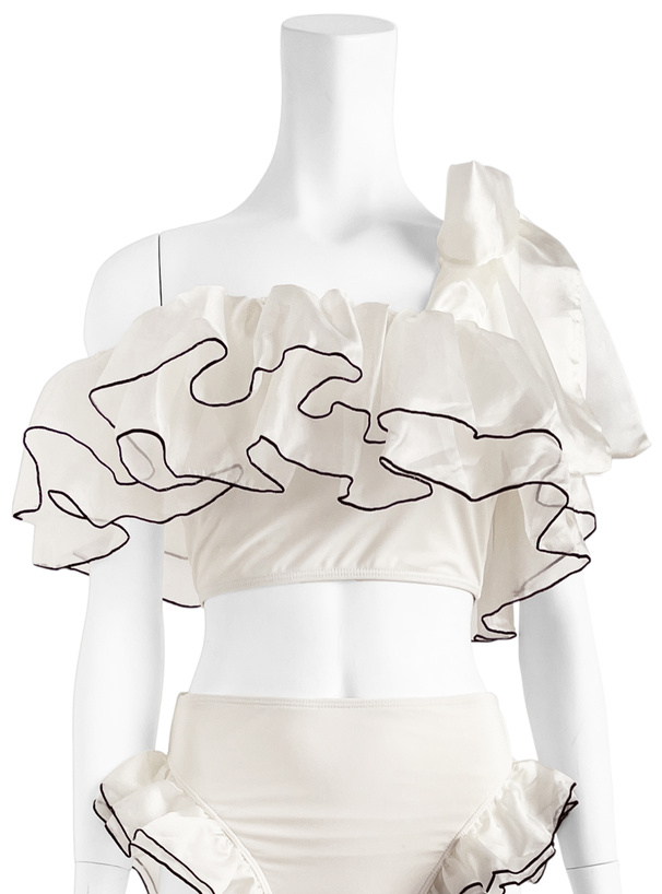 ワンショルダーリボンフリルビキニ水着