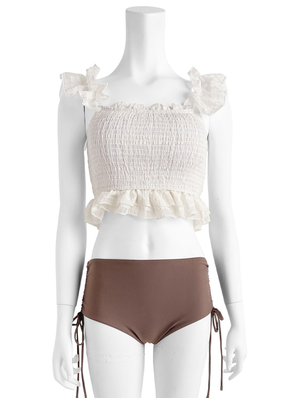 シアーチェック柄フリルドロストビキニ水着