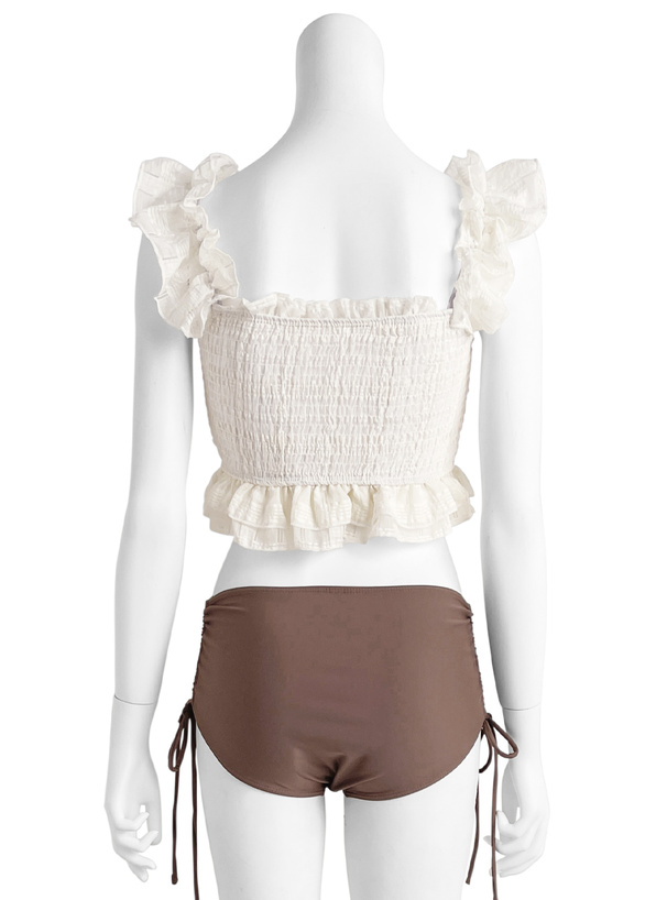 シアーチェック柄フリルドロストビキニ水着