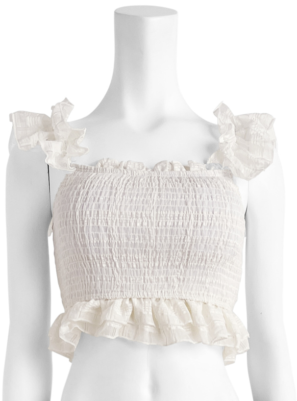 シアーチェック柄フリルドロストビキニ水着