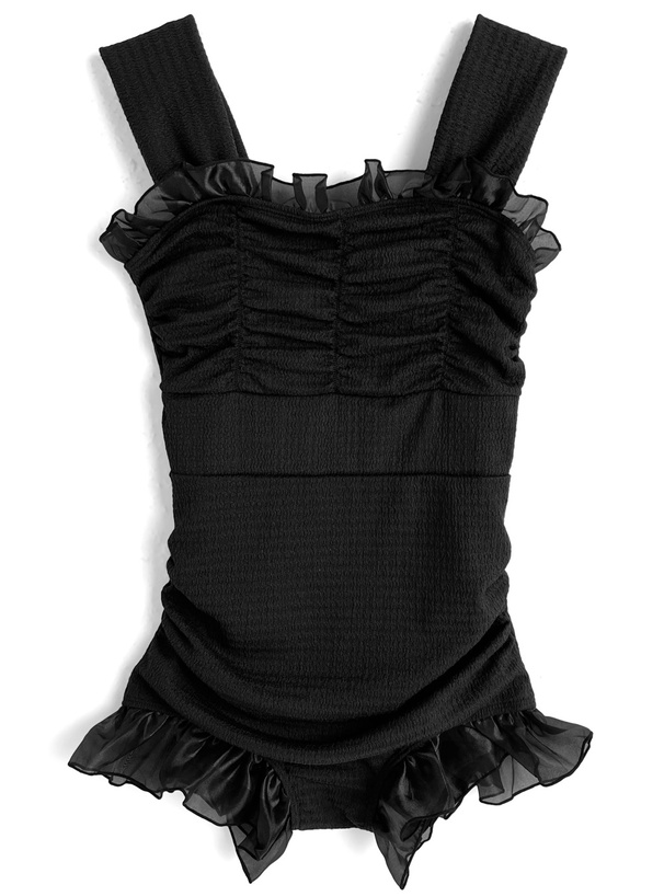 ギャザーフリルバックレースアップワンピース水着