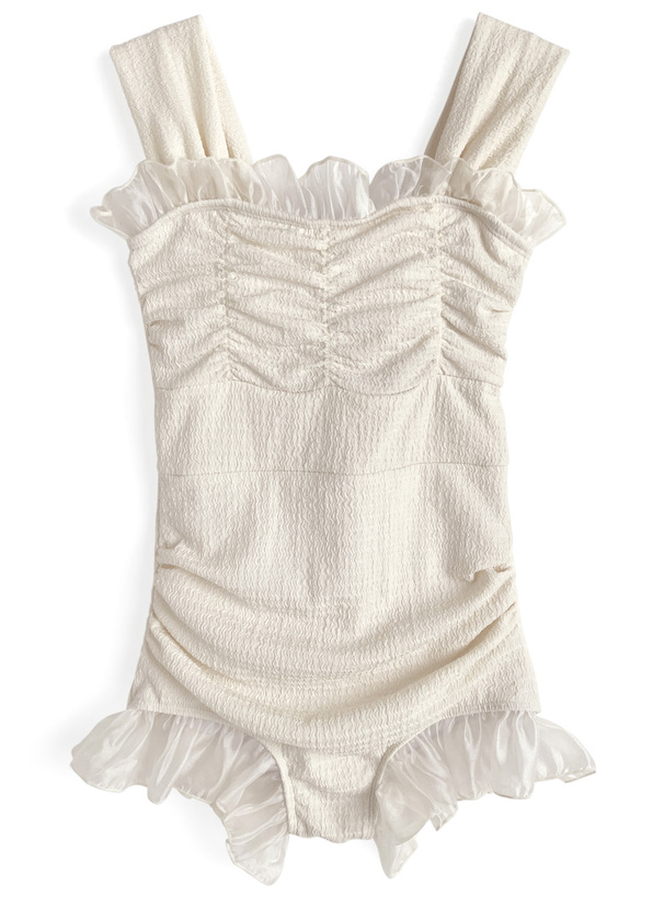 ギャザーフリルバックレースアップワンピース水着