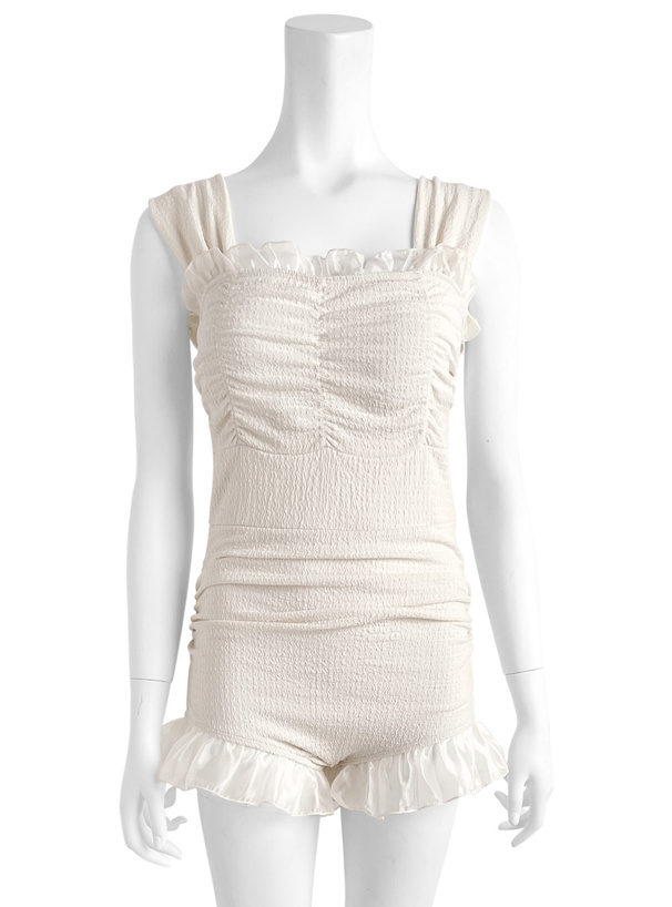 ギャザーフリルバックレースアップワンピース水着