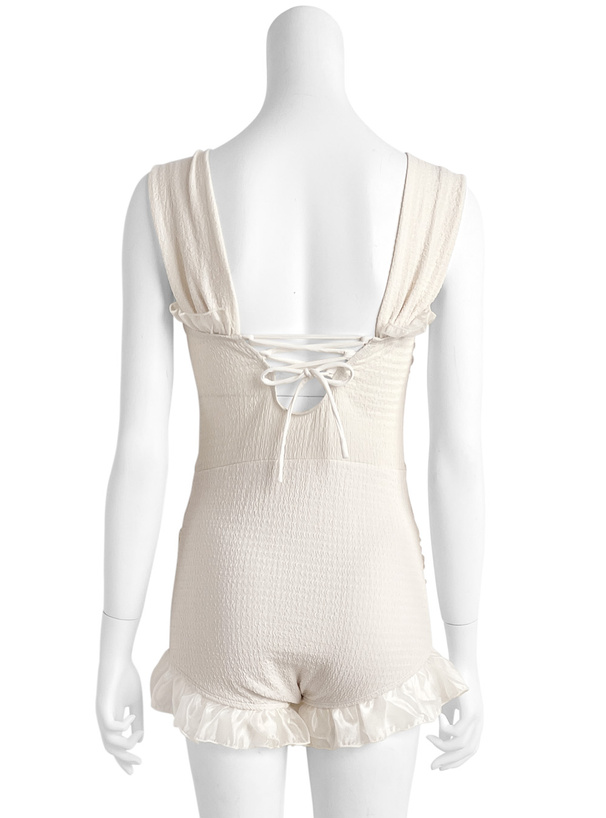 ギャザーフリルバックレースアップワンピース水着