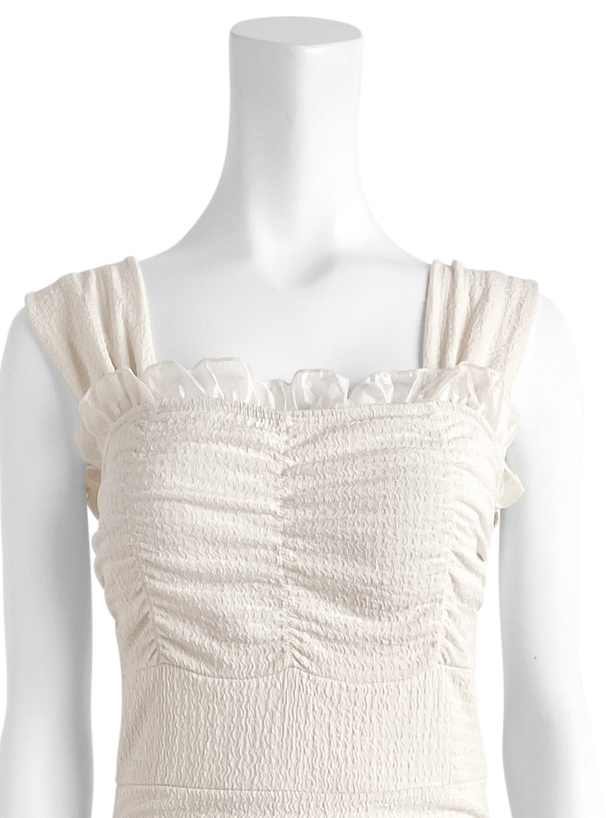 ギャザーフリルバックレースアップワンピース水着