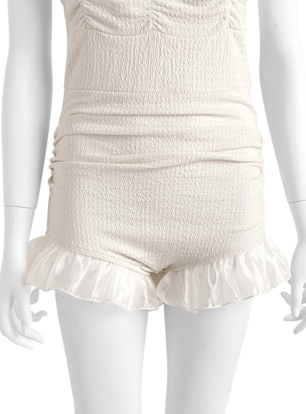 ギャザーフリルバックレースアップワンピース水着