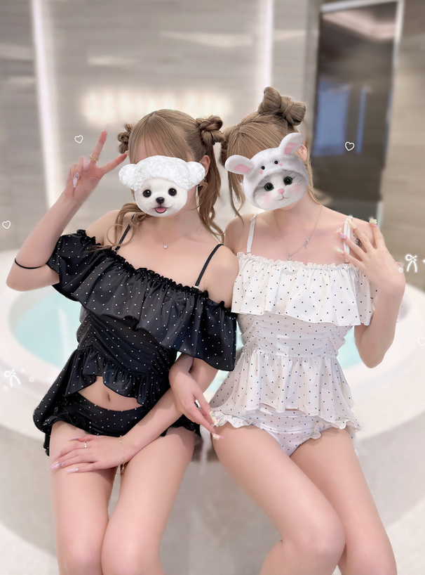 ドット柄フリルオフショル水着セットRili 水着 ドットチュール リリ 完売品 ドット柄オフショルダーフリルビキニ水着[se459] | レディース