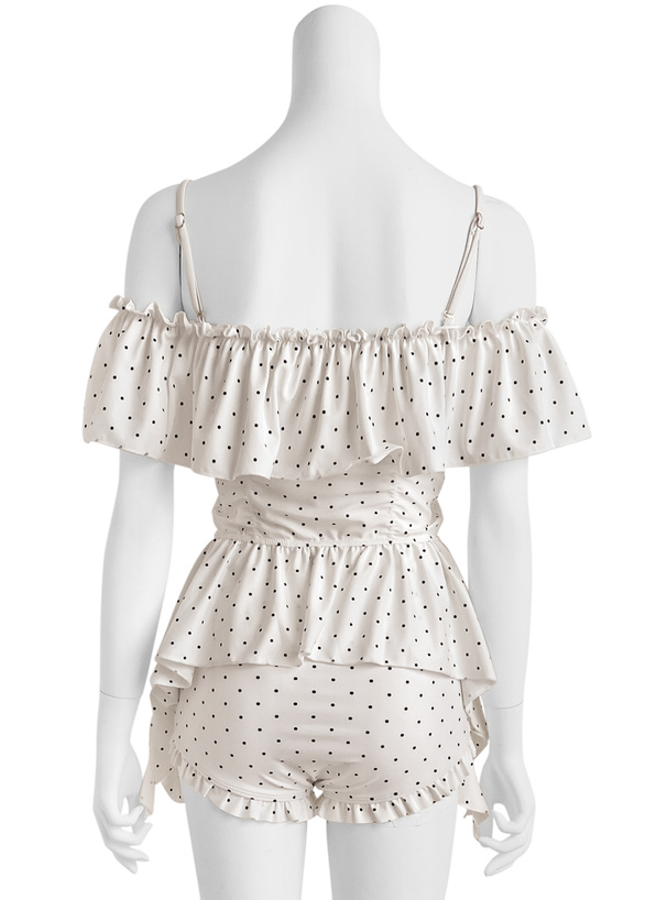 ドット柄オフショルダーフリルビキニ水着