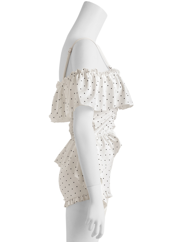 ドット柄オフショルダーフリルビキニ水着