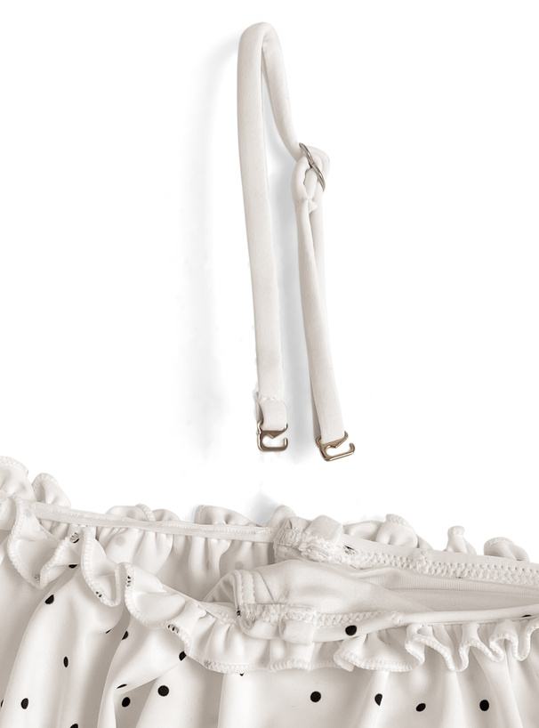 ドット柄オフショルダーフリルビキニ水着