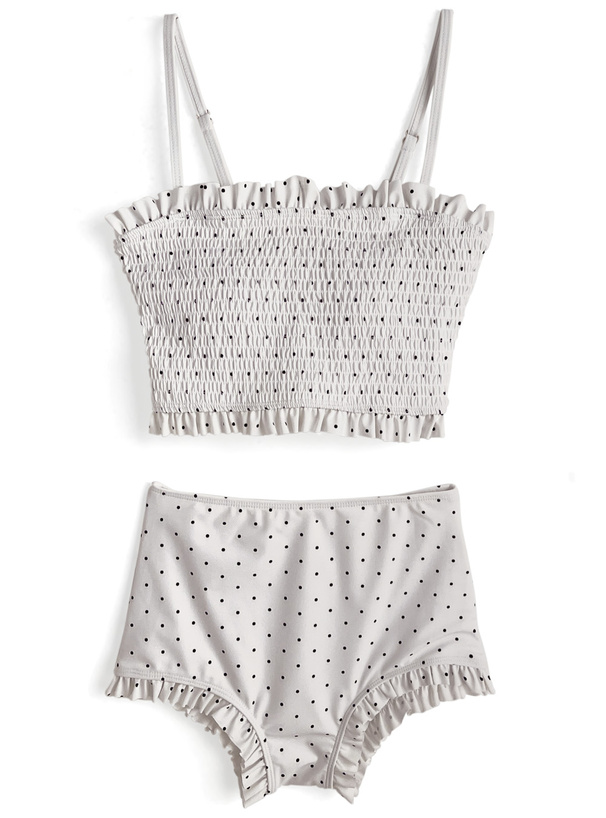ドット柄シャーリングビキニ水着×シアートップスセットアップ