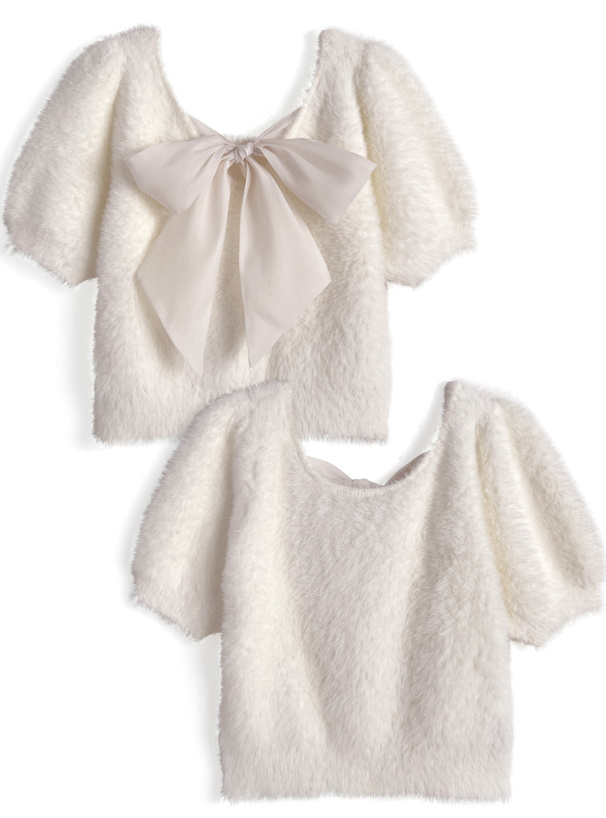 バックリボンシャギーニットトップス