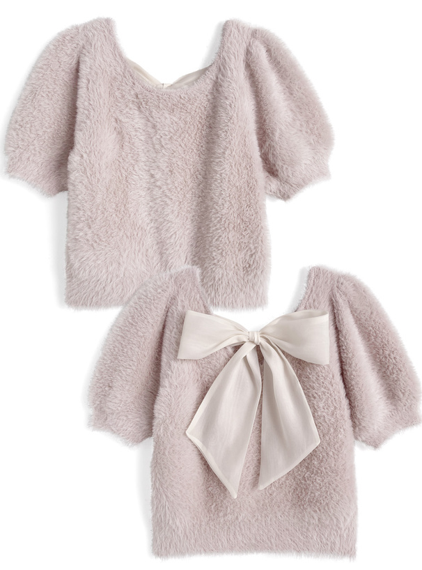 バックリボンシャギーニットトップス