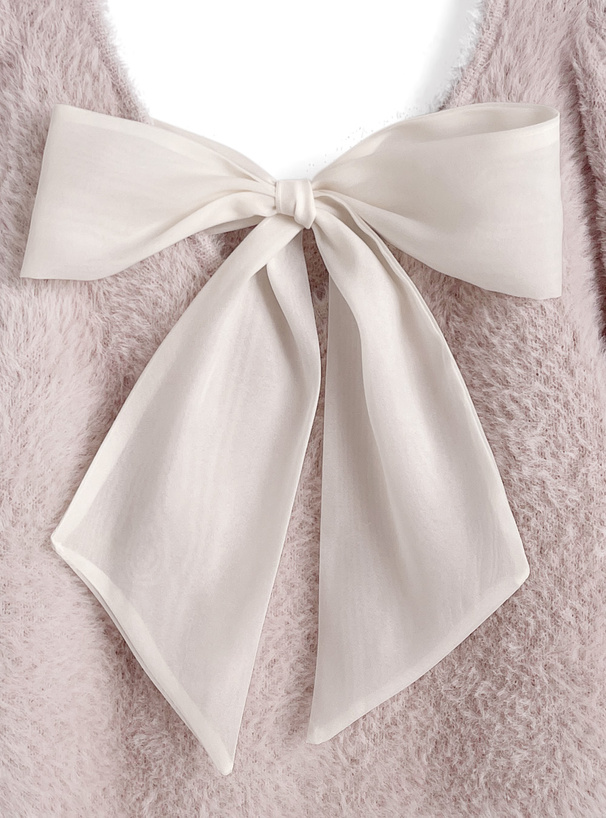 バックリボンシャギーニットトップス