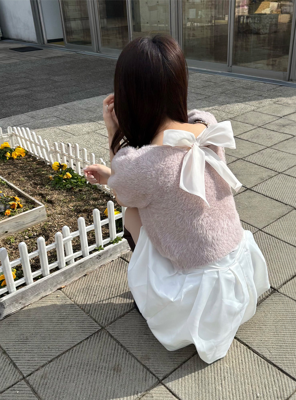 バックリボンシャギーニットトップス