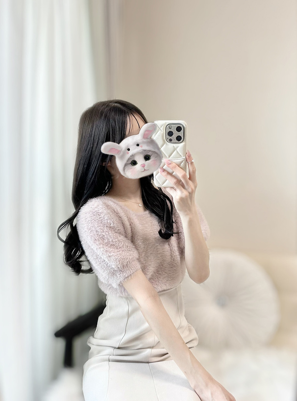 バックリボンシャギーニットトップス