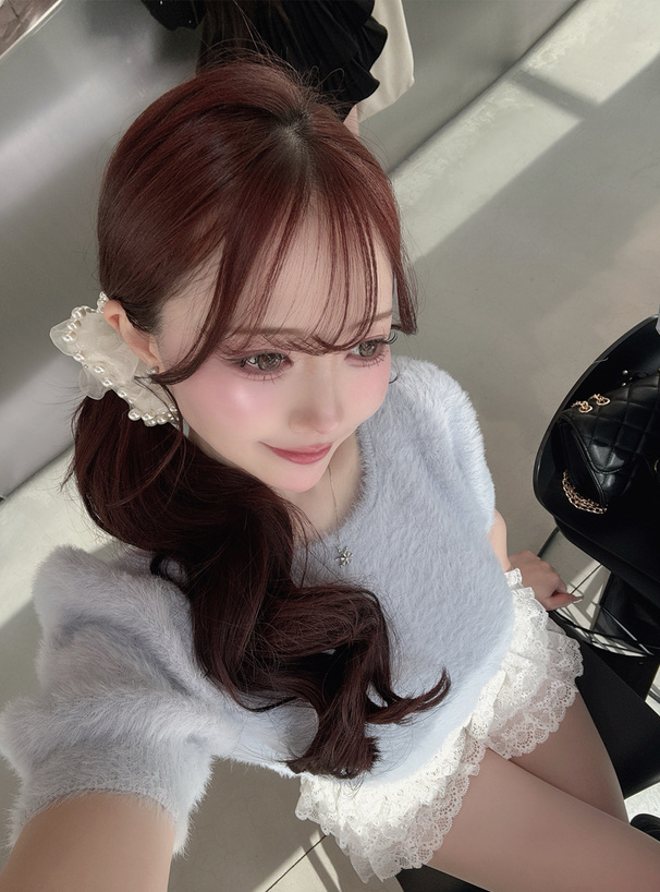 バックリボンシャギーニットトップス