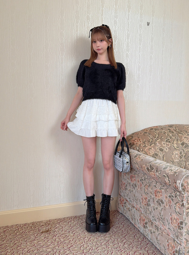 バックリボンシャギーニットトップス