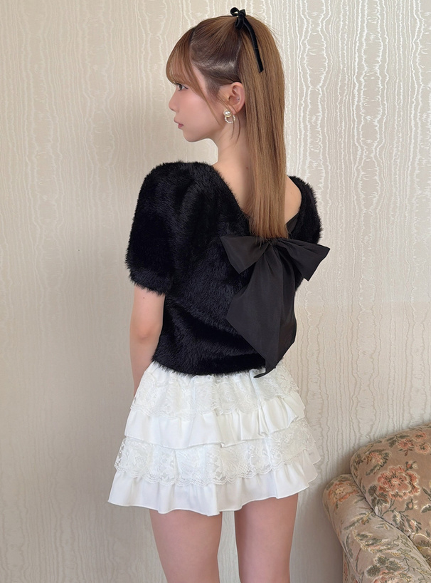 バックリボンシャギーニットトップス