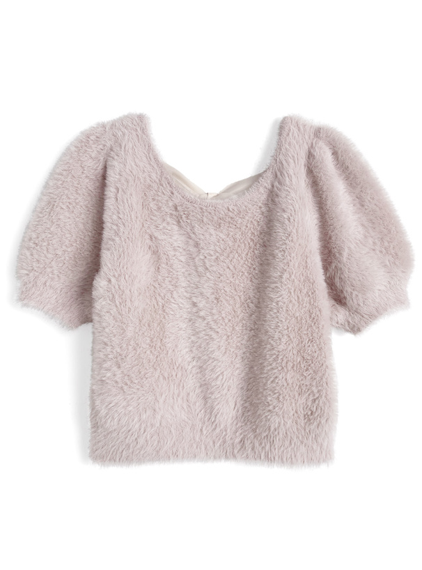 バックリボンシャギーニットトップス