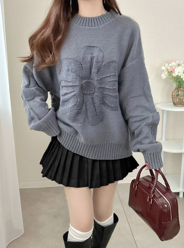 フラワージャガードニットトップス