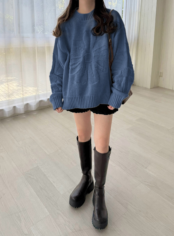 フラワージャガードニットトップス