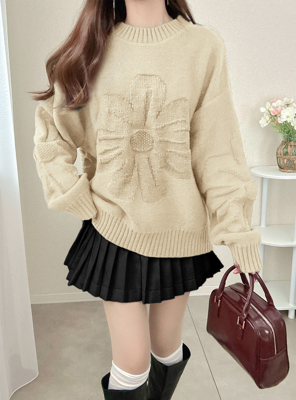 フラワージャガードニットトップス