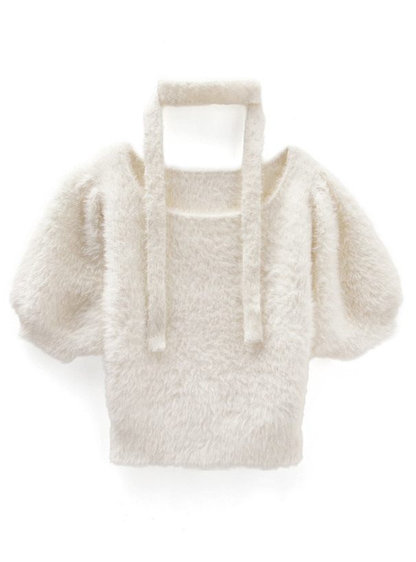 タイ付きシャギーニットトップス