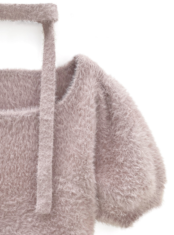 タイ付きシャギーニットトップス