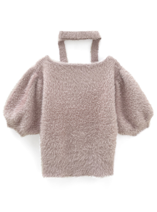 タイ付きシャギーニットトップス