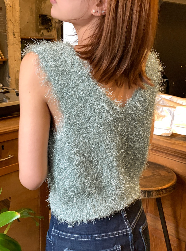 ラメシャギーニットベスト