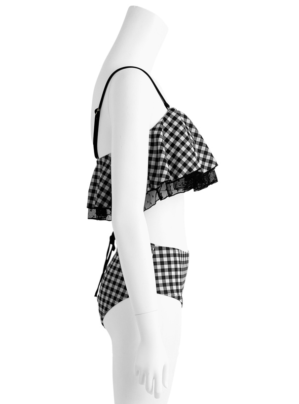 ギンガムチェック柄バックレースアップチュール水着