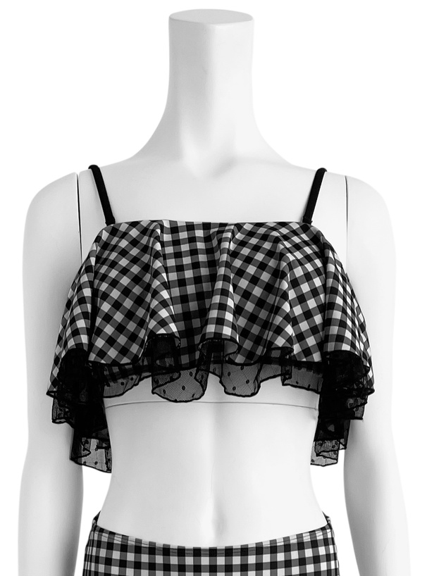 ギンガムチェック柄バックレースアップチュール水着