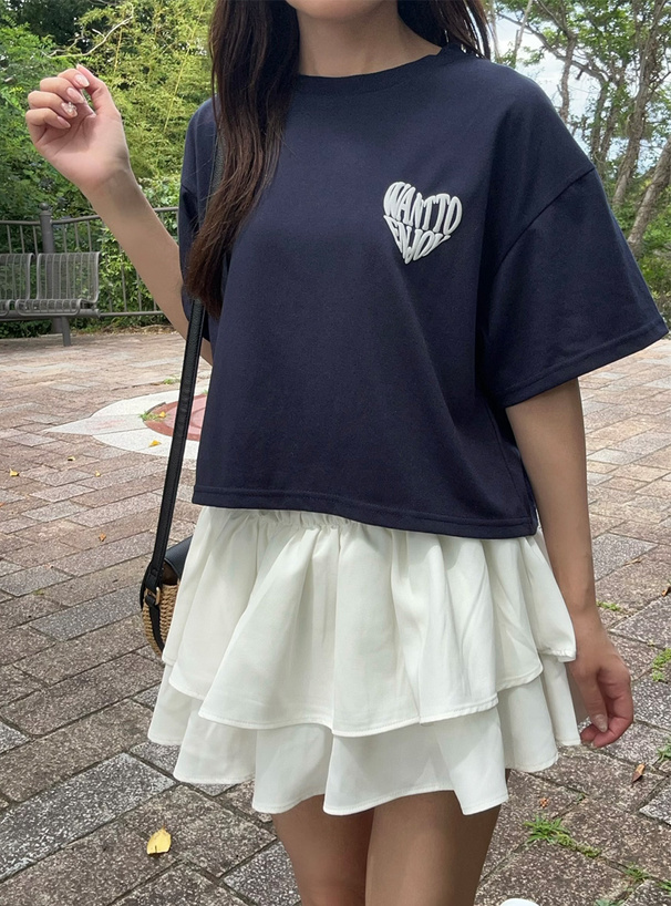 ラメ発泡プリントハートロゴTシャツ